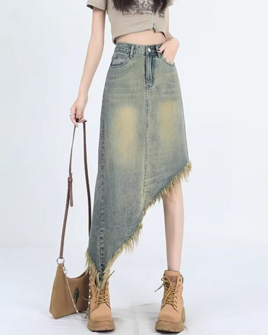 Arlo Fade Fringe Denim Skirt