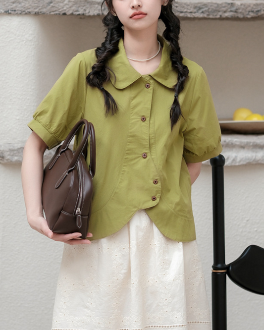 Liora Petal Curve Button Blouse