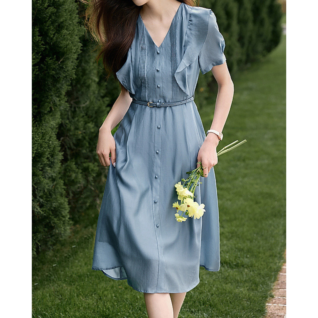 Dawn Pleat Flutter Belted Dress