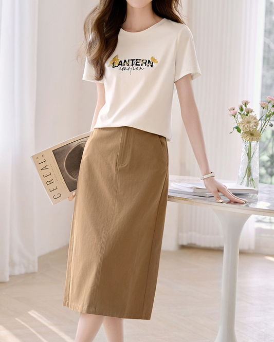 Luna Text Tee Midi Skirt Set