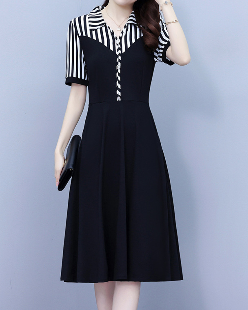 Irene Stripe Button Flare Dress