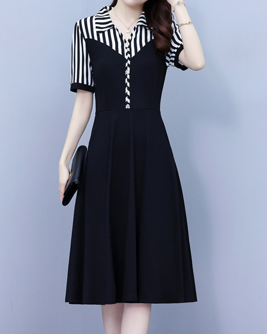 Irene Stripe Button Flare Dress