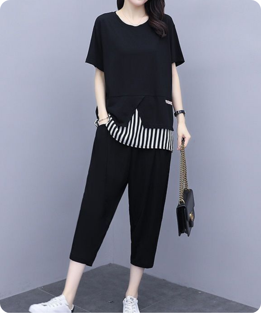 Noir Stripe Layered Tee Set