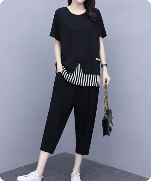 Noir Stripe Layered Tee Set