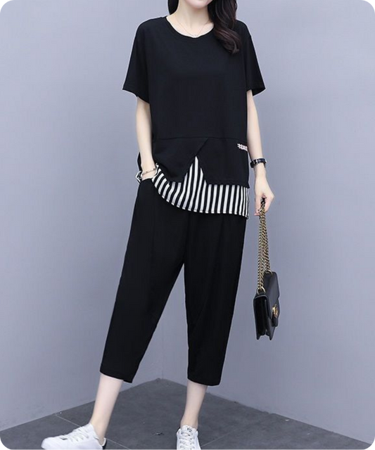 Noir Stripe Layered Tee Set