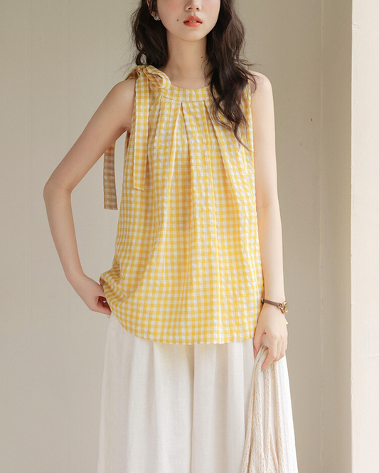 Elodie Check Bow Tie Blouse