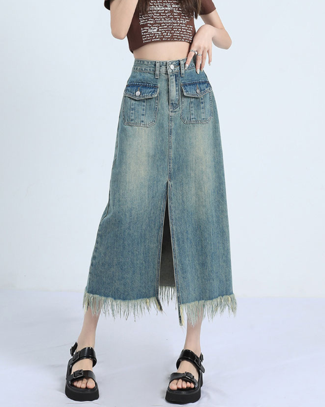 Dawn Fringe Pocket Denim Skirt