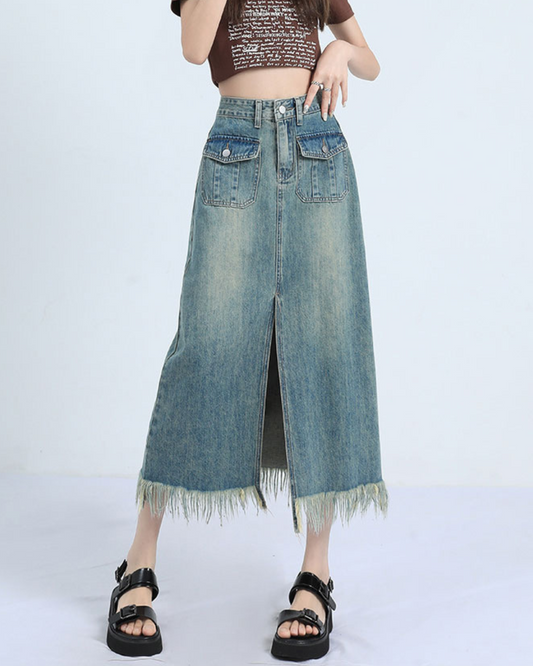 Dawn Fringe Pocket Denim Skirt