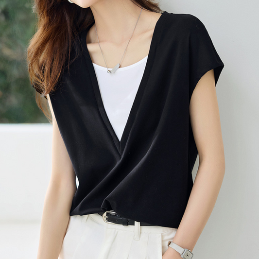 Lina Contrast Layered V T-Shirt