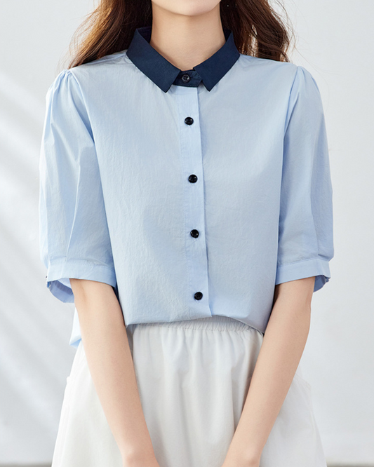 Mira Soft Contrast Collar Blouse
