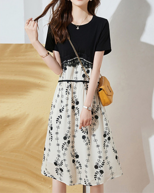 Noir Flora Stitch Midi Dress