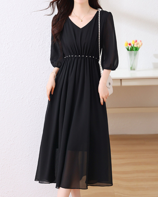 Arden Pearl Waist Chiffon Dress