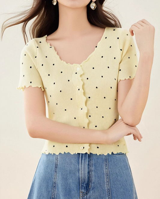 Dottie Ripple Button Knit T-Shirt