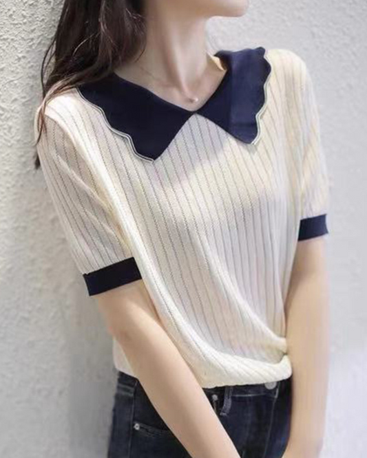 Lysa Wave Collar Knit Top