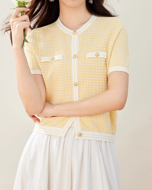 Maelle Tweed Trim Knit Tee