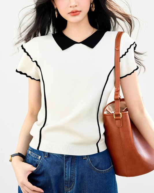Delia Contrast Petal Knit T-Shirt
