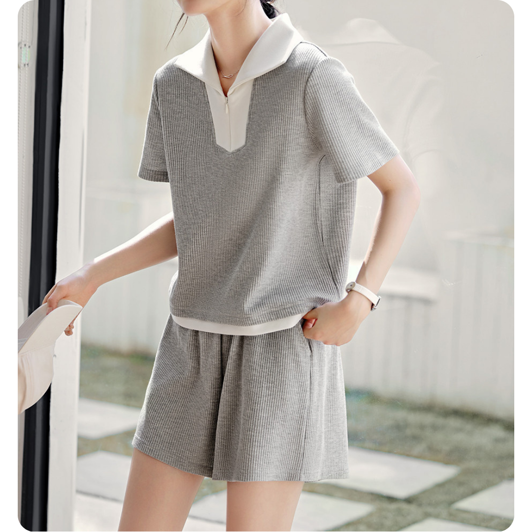 Lina Textured Collar Lounge Set