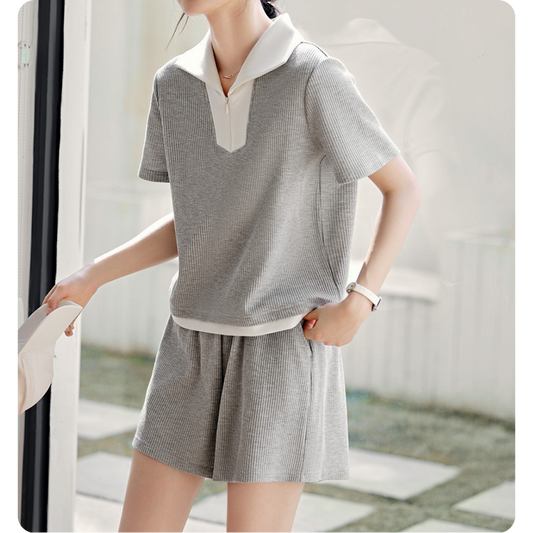 Lina Textured Collar Lounge Set