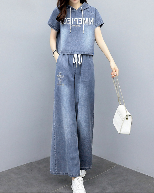 Aspen Drawstring Washed Denim Set