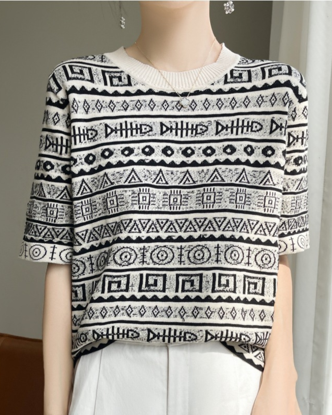 Noir Pattern Ease Knit T-Shirt