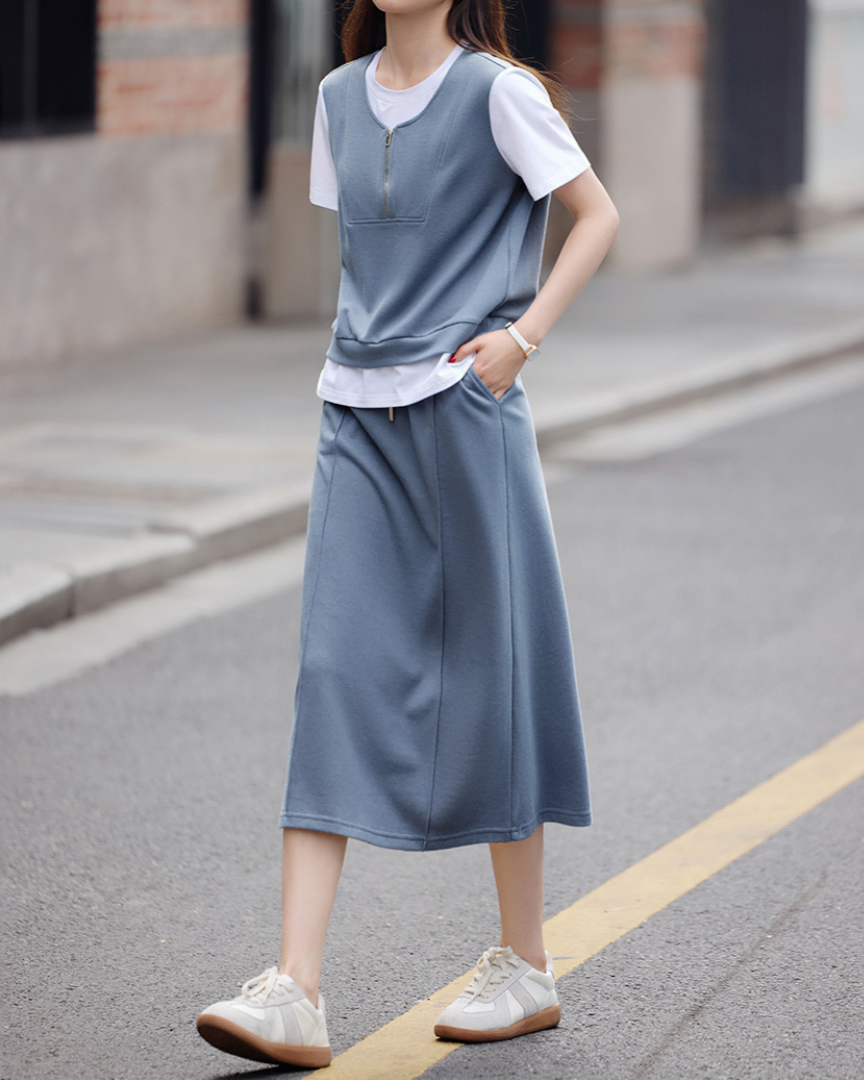 Everly Mock Layer Midi Skirt Set