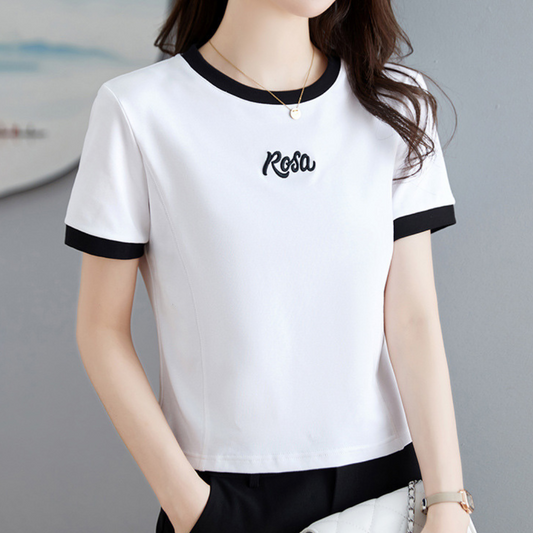 Rosa Contrast Trim Cotton T-Shirt