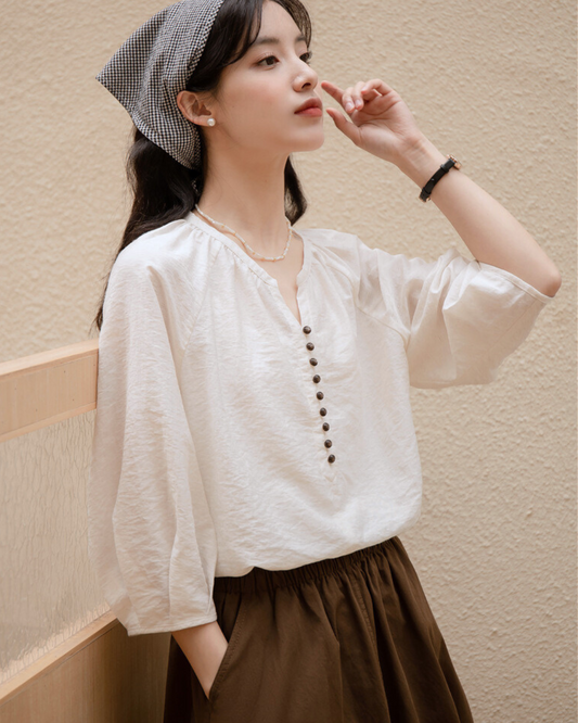 Elise Calm Button Linen Blouse