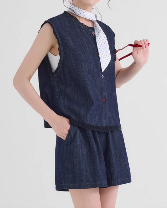 Rue Ease Gathered Denim Set