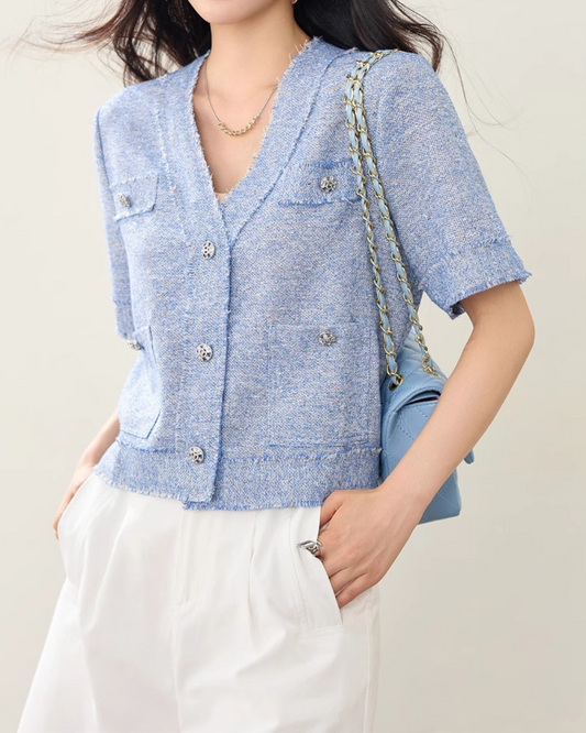 Elara Soft Tweed Button Cardigan