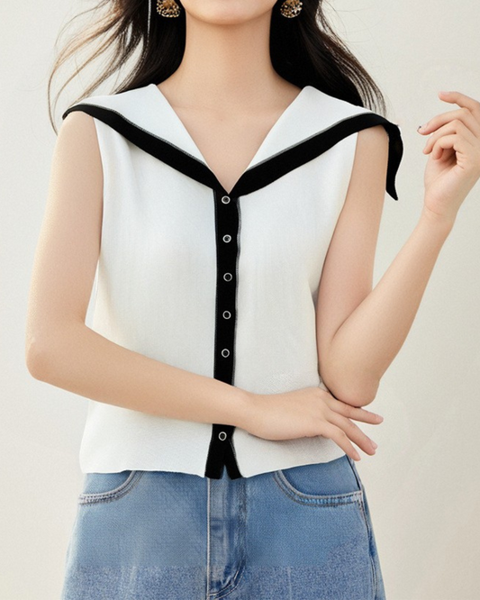 Elara Contrast Sailor Knit Top