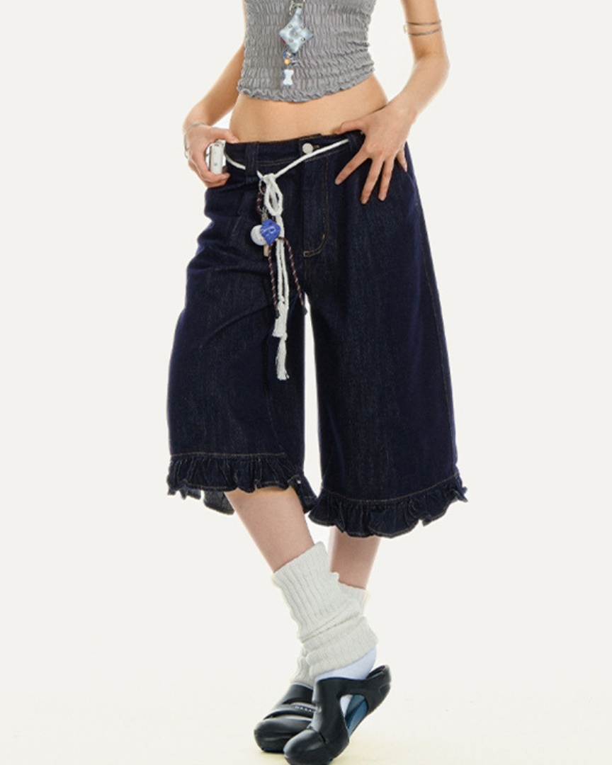 Fiora Edge Ruffle Denim Shorts