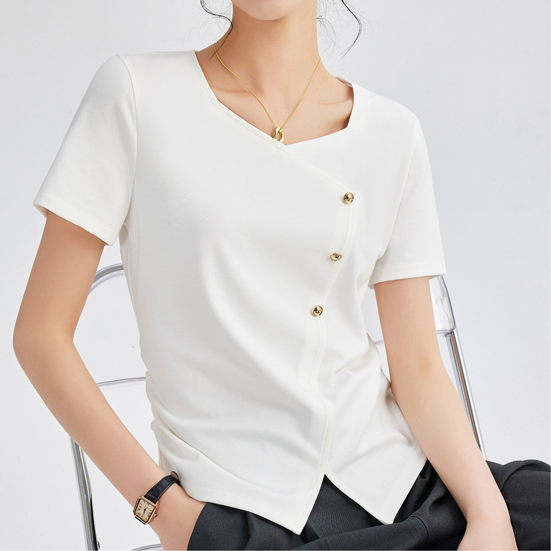 Mira Twist Button Draped T-Shirt