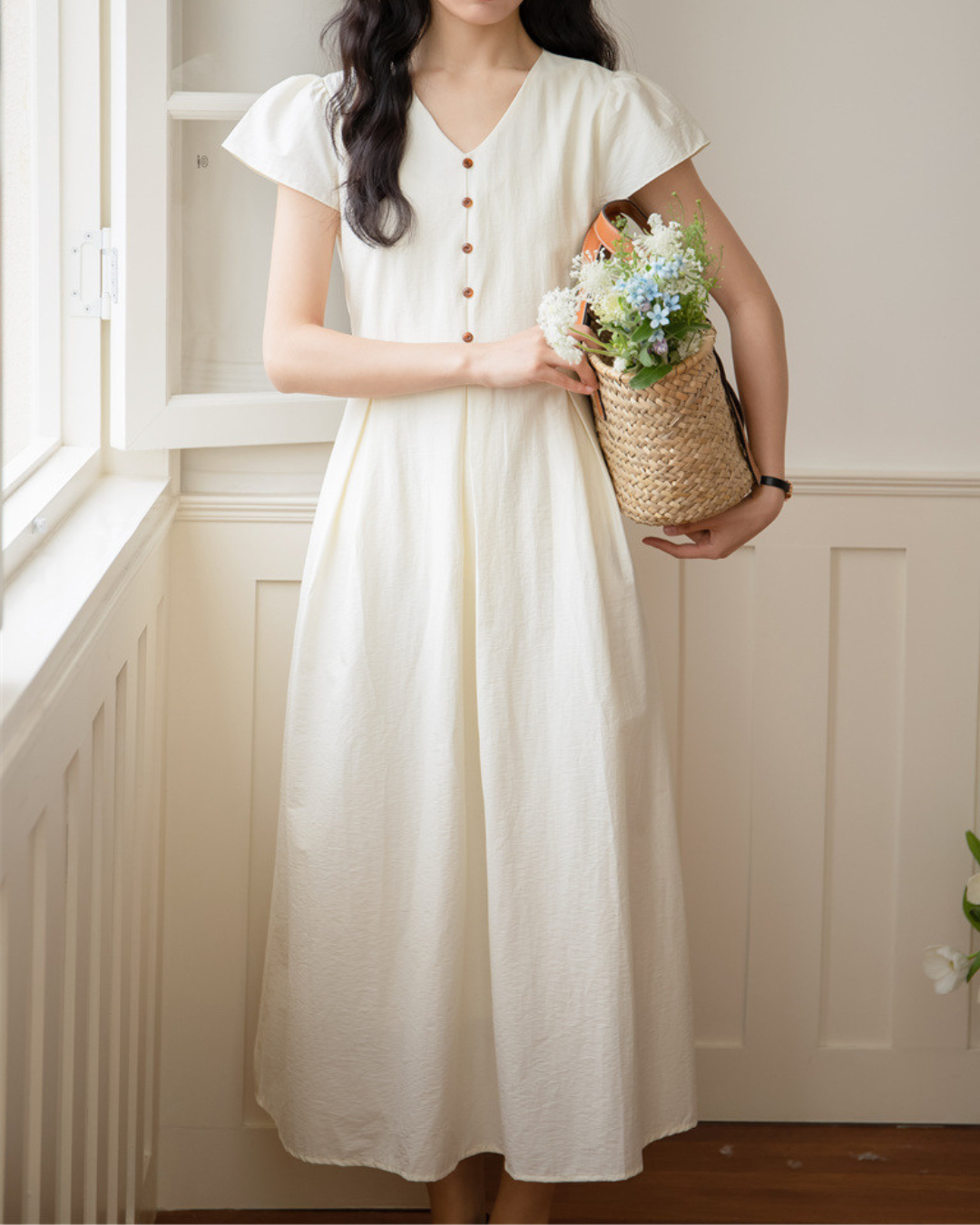 Clara Light Button Midi Dress