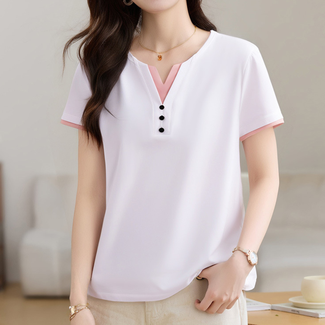 Clara Trim Button Cotton T-Shirt