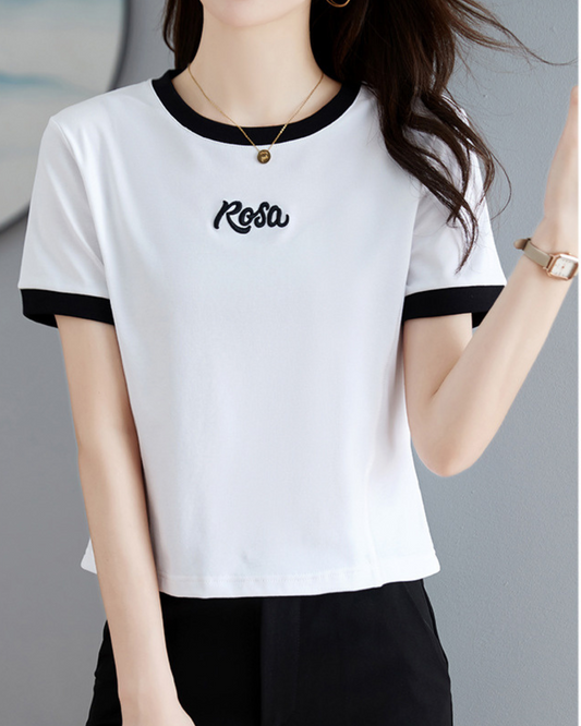 Rosa Contrast Trim Cotton T-Shirt