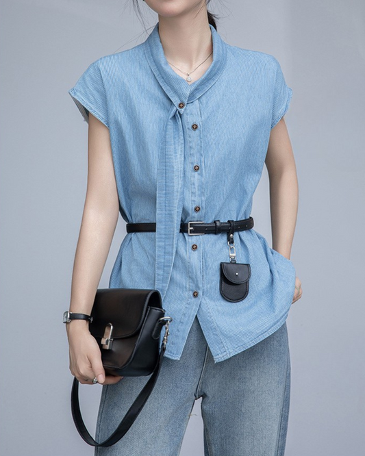 Elise Curve Tie Collar Blouse