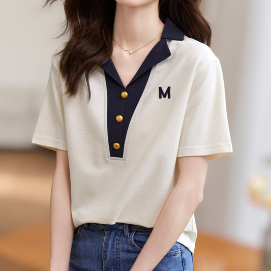 Marcie Contrast Button Collar T-Shirt