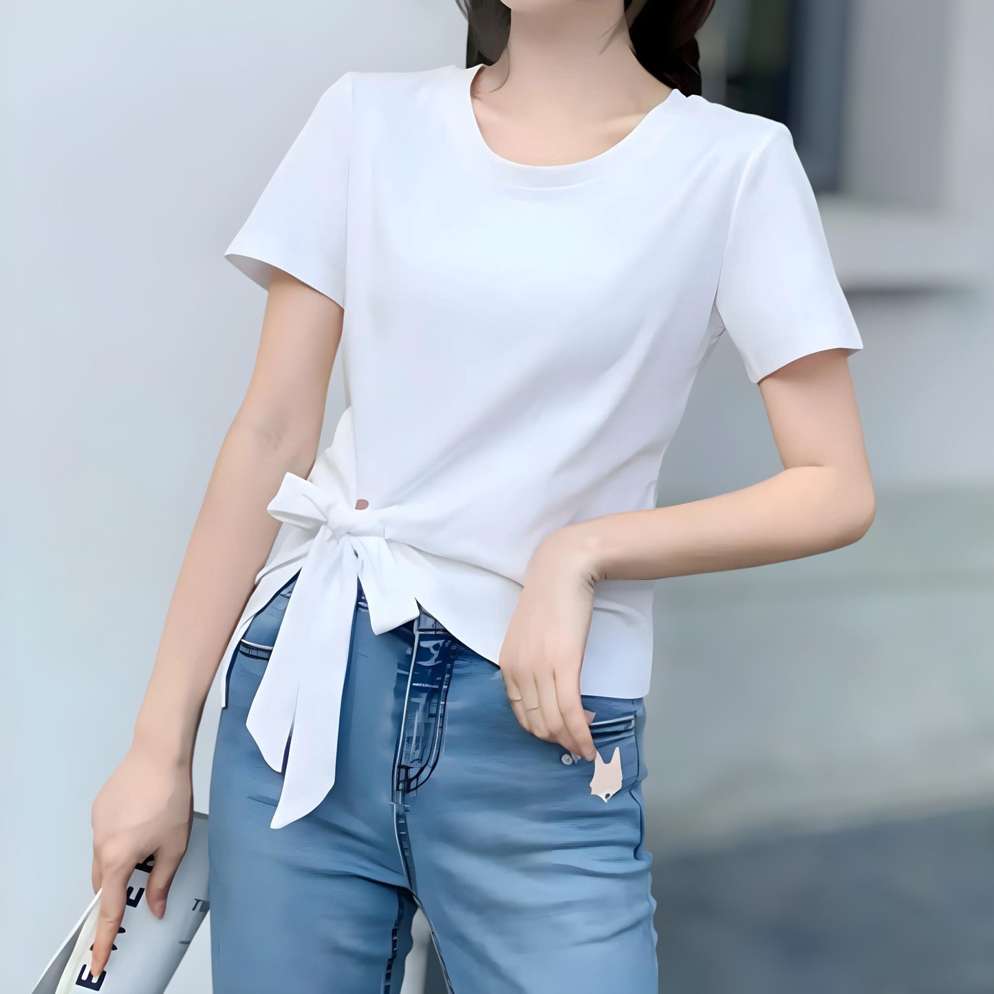 Serene Bow Side Cotton T-Shirt
