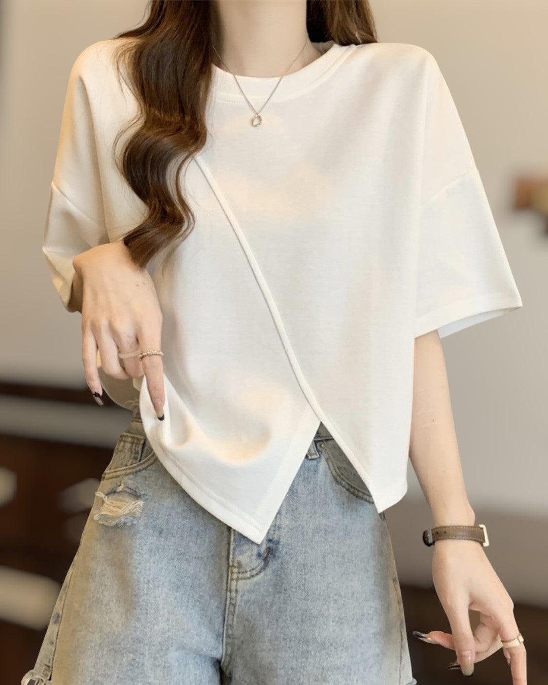 Luna Drape Cotton Panel T-Shirt