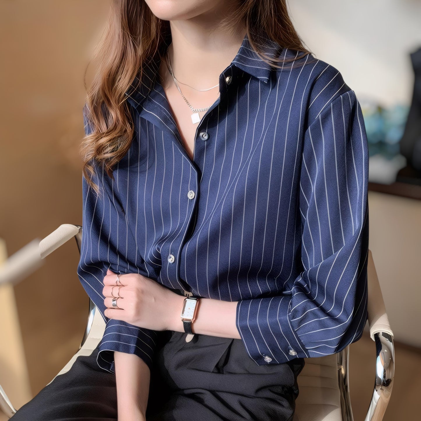 Line Poise Soft Printed V-Neck Blouse