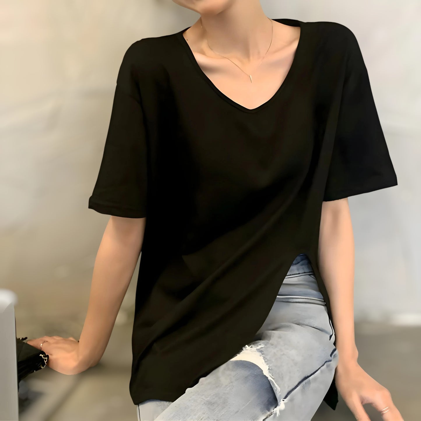 Elva Asym Side-Slit T-Shirt