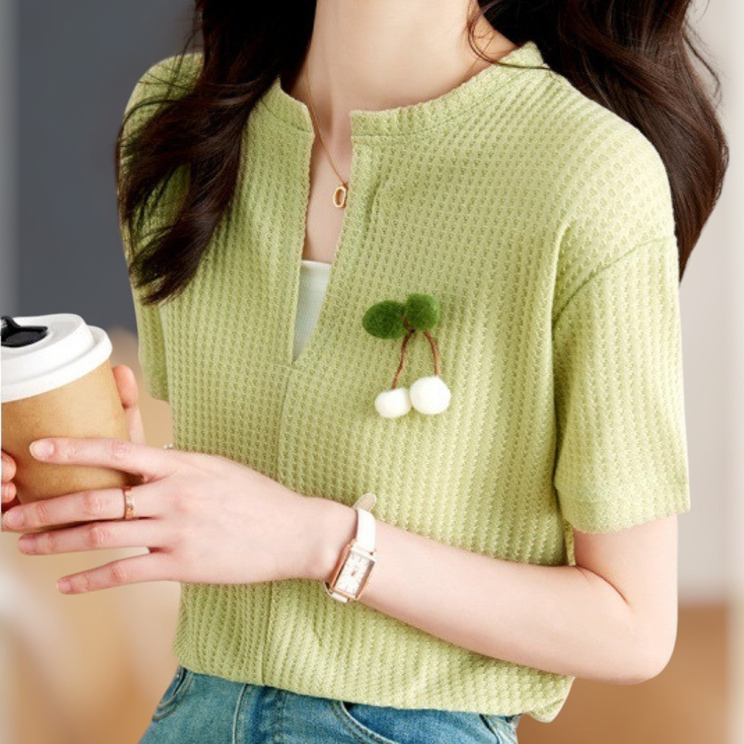 Cherry Light Slit Knit T-Shirt