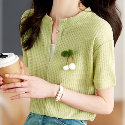 Cherry Light Slit Knit T-Shirt
