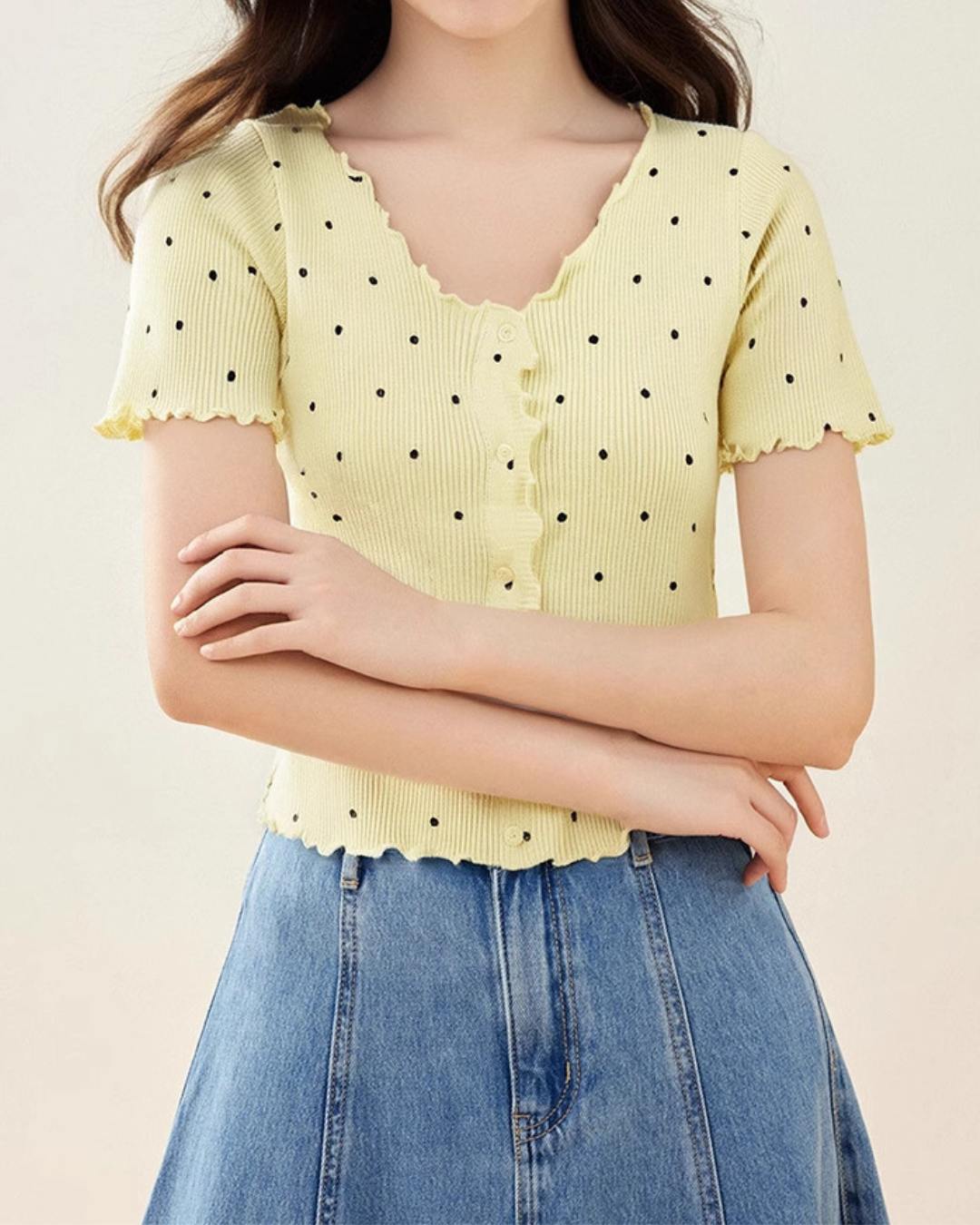Dottie Ripple Button Knit T-Shirt