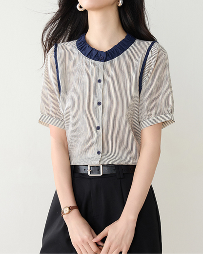 Elinor Stripe Ruffle Collar Blouse