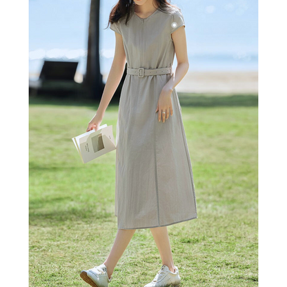 Mira Taupe Zip Belt Dress