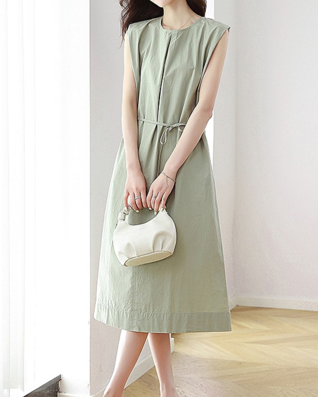 Haven Mist Belted Midi Dress