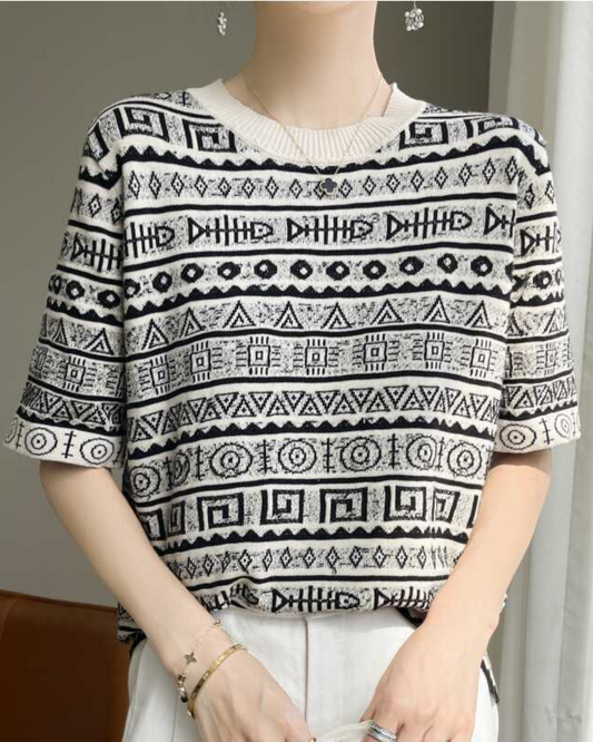 Noir Pattern Ease Knit T-Shirt