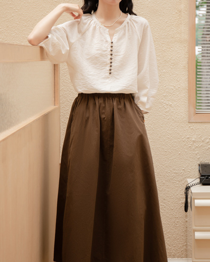 Elise Calm Button Linen Blouse