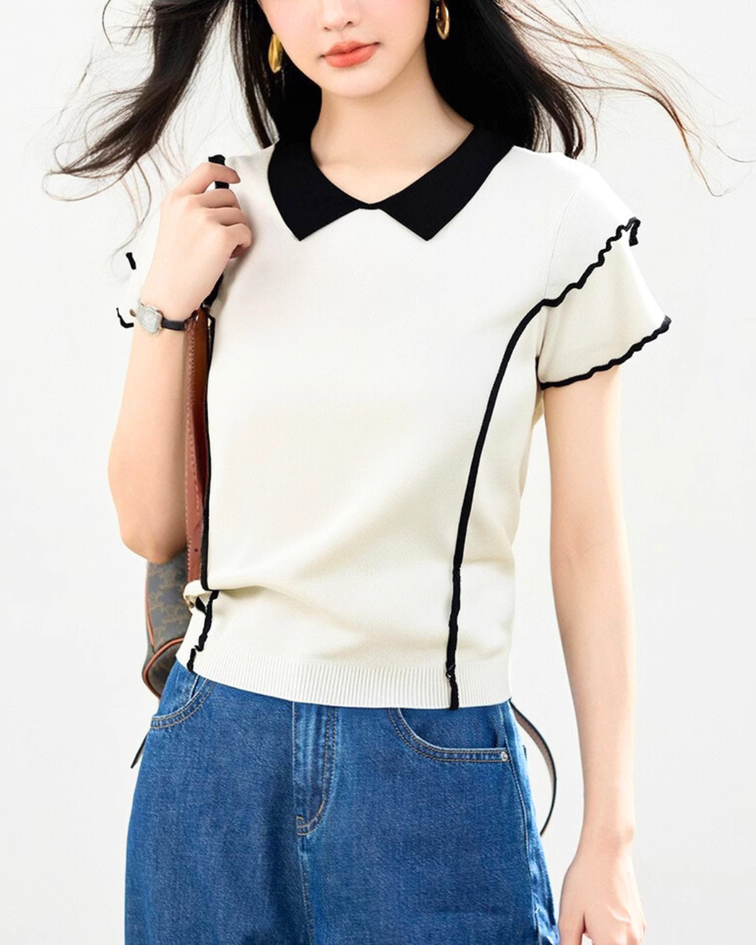 Delia Contrast Petal Knit T-Shirt